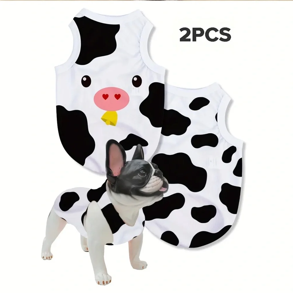 2-pc Cow Print Small Pet T-Shirt Costume Set - Cat, Dog - Black and White